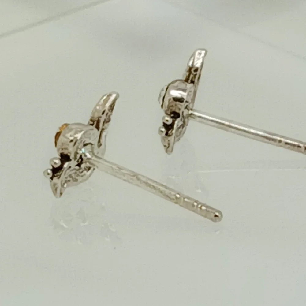Vintage 1990s Thai Sterling Silver 925 Snail Stud Earrings Crystal Tiny Nature